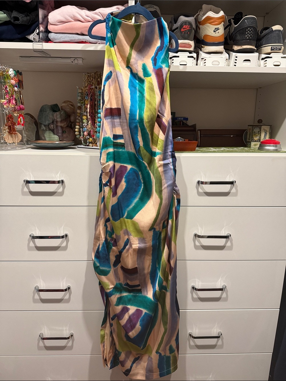 BHLDN Abstract Brushstroke Maxi Dress in Blue, Green, Purple and Beige